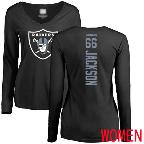 Oakland Raiders Black Women Gabe Jackson Backer NFL Football #66 Long Sleeve T Shirt